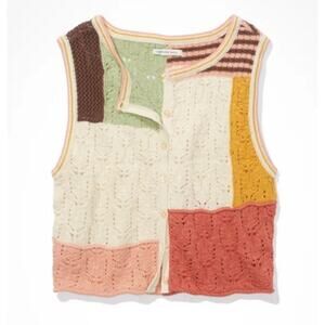 American Eagle Patchwork Knit Sweater Vest Colorblock Tank Sleeveless Size S
